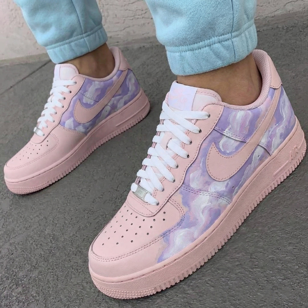 Custom AF 1s Shoes Baby Pink Purple Marble Pattern-oicustom