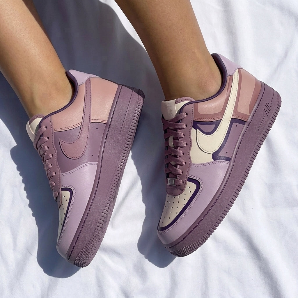 Custom AF 1s Shoes Baby Pink Purple White Color - Block-oicustom