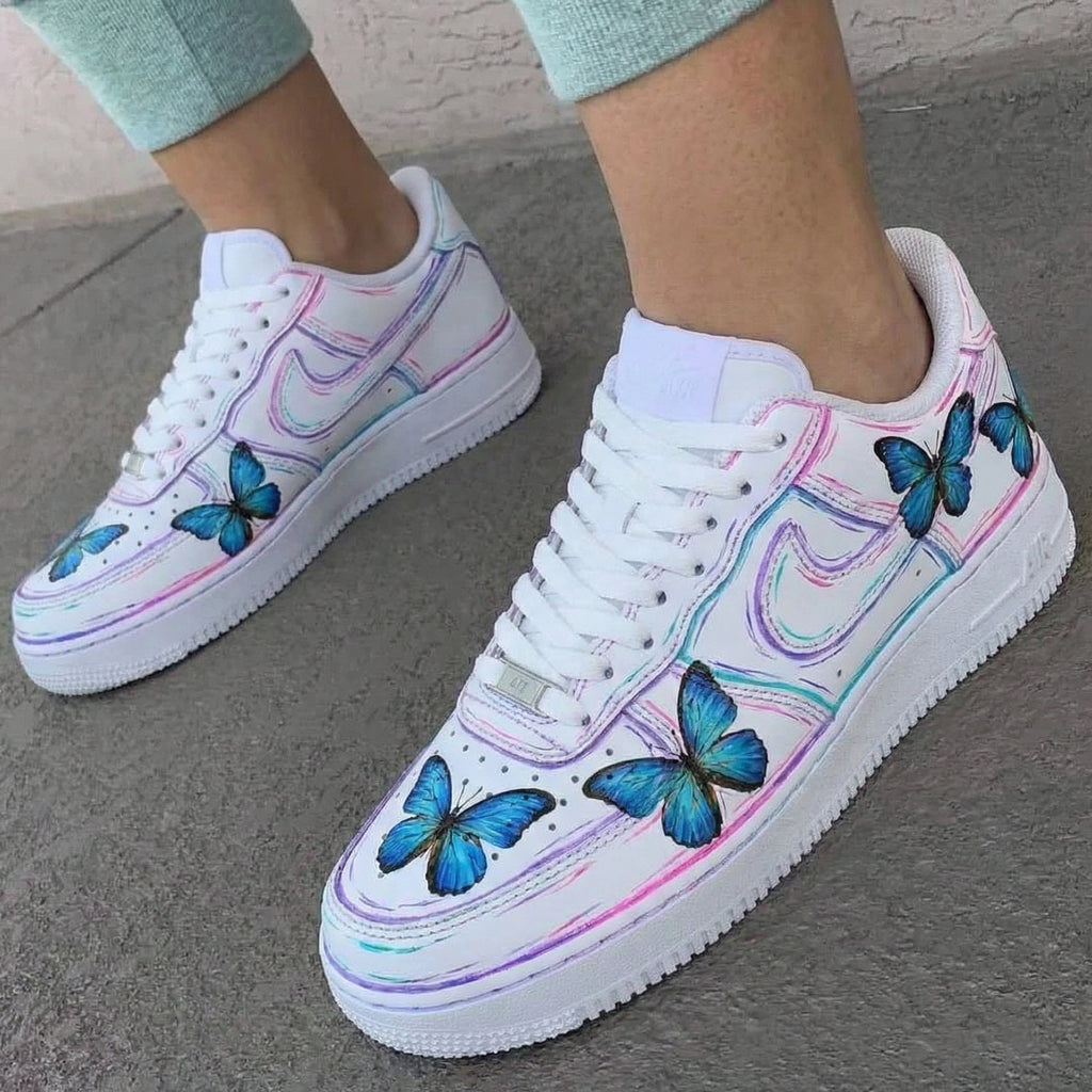 Custom AF 1s Shoes Baby Pink Purple with Butterflies-oicustom