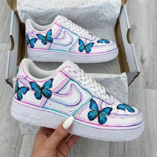 Custom AF 1s Shoes Baby Pink Purple with Butterflies-oicustom