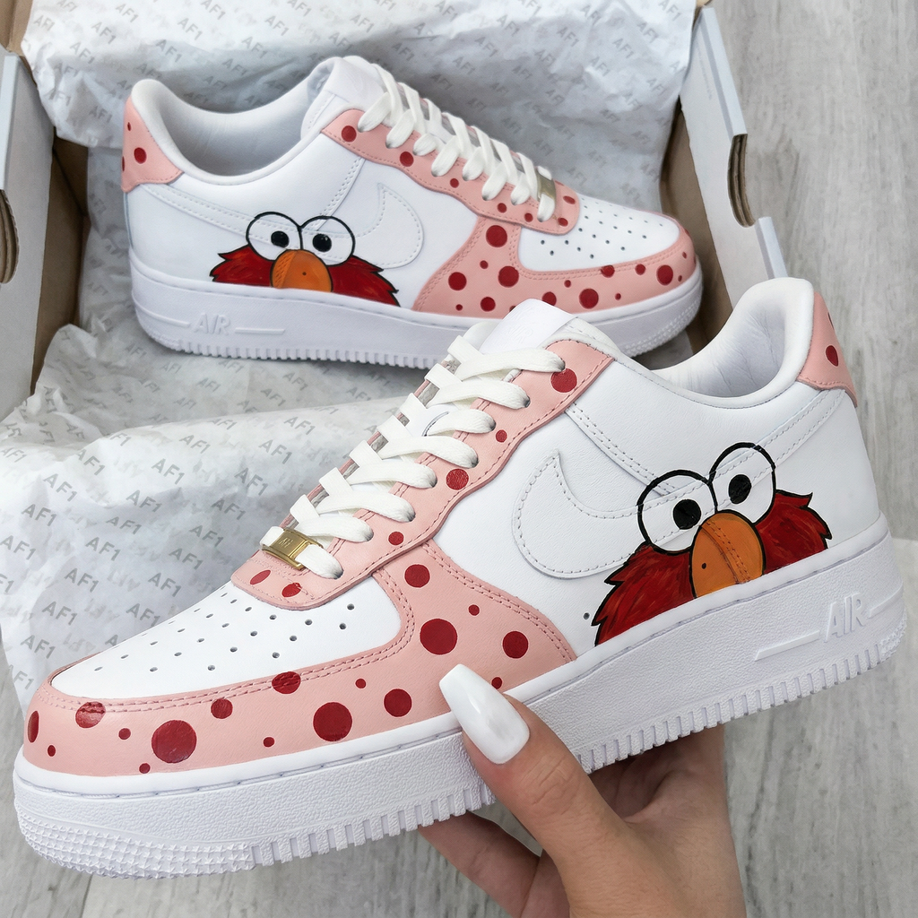 Custom AF 1s Shoes Baby Pink Red Elmo Cartoon Red Polka Dots-oicustom