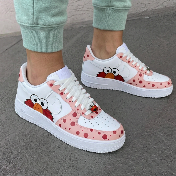 Custom AF 1s Shoes Baby Pink Red Elmo Cartoon Red Polka Dots-oicustom