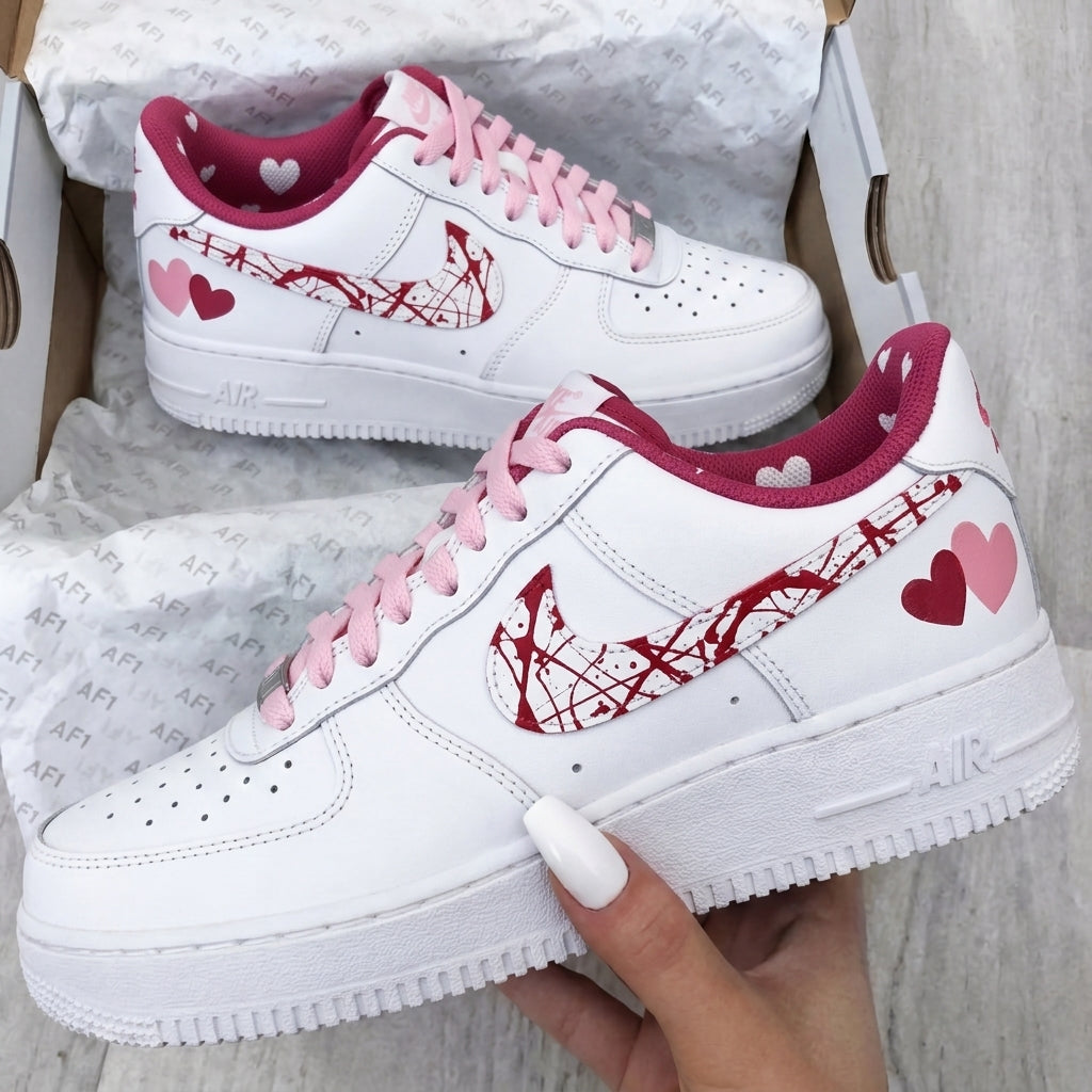 Custom AF 1s Shoes Baby Pink Red Hearts-oicustom