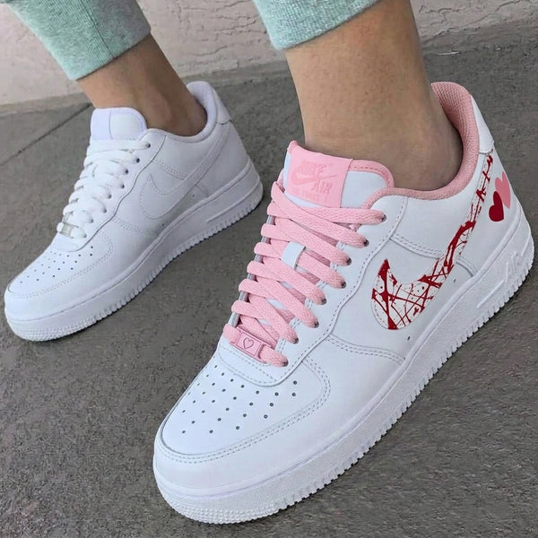 Custom AF 1s Shoes Baby Pink Red Hearts-oicustom
