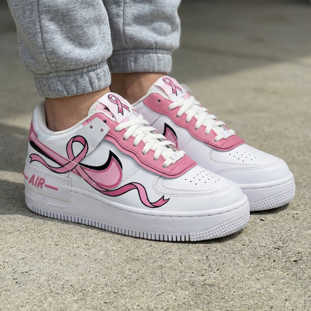 Custom AF 1s Shoes Baby Pink Ribbon Design-oicustom