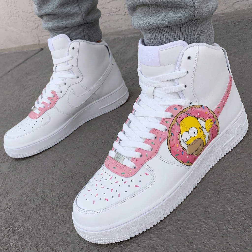 Custom AF 1s Shoes Baby Pink The Simpsons Donut-oicustom