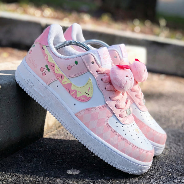 Custom AF 1s Shoes Baby Pink White Cherry Pattern-oicustom