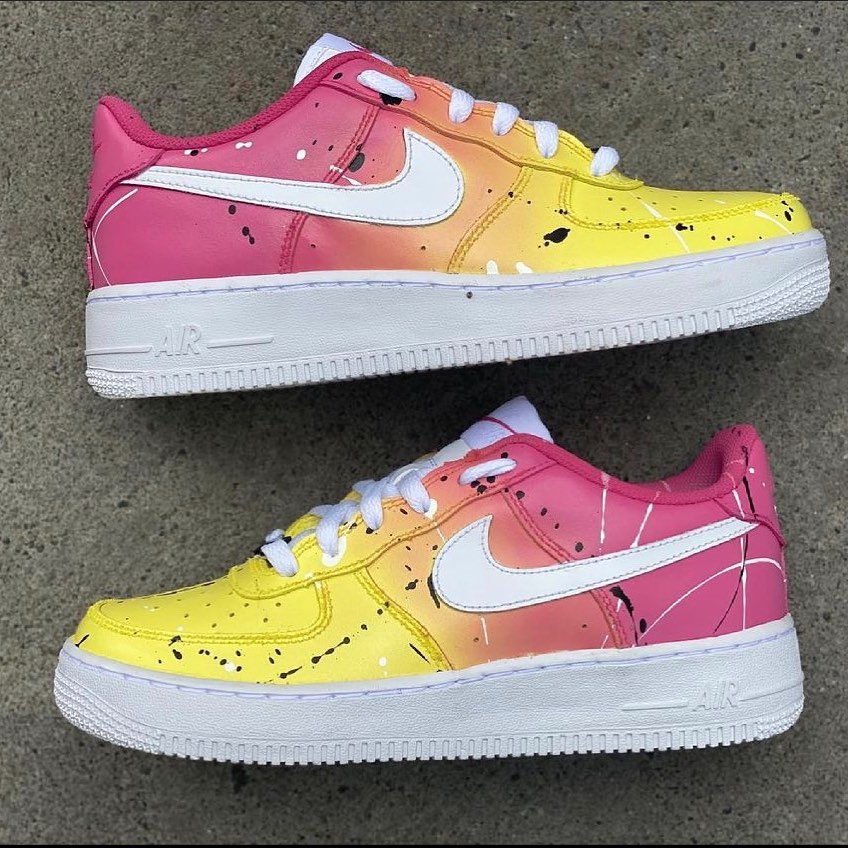 Custom AF 1s Shoes Baby Pink Yellow Splatter Design-oicustom