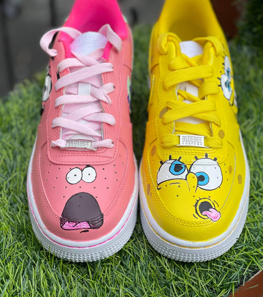 Custom AF 1s Shoes Baby Pink Yellow SpongeBob Design-oicustom
