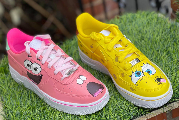 Custom AF 1s Shoes Baby Pink Yellow SpongeBob Design-oicustom