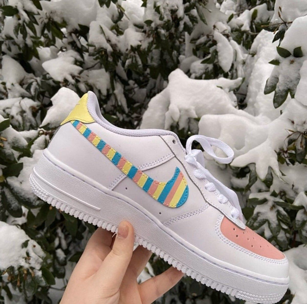 Custom AF 1s Shoes Baby Pink Yellow Striped-oicustom