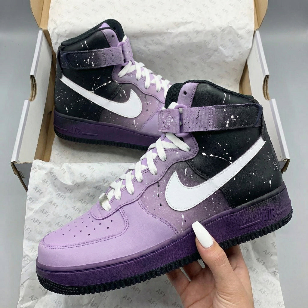 Custom AF 1s Shoes Baby Purple Black Splatter Design-oicustom