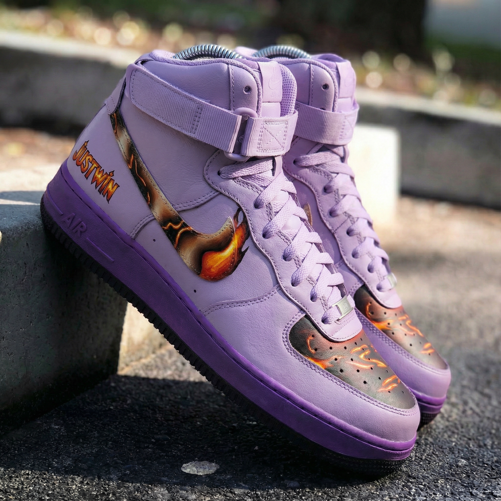 Custom AF 1s Shoes Baby Purple Flame Pattern-oicustom