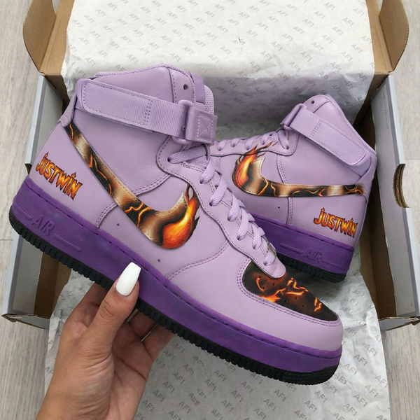 Custom AF 1s Shoes Baby Purple Flame Pattern-oicustom