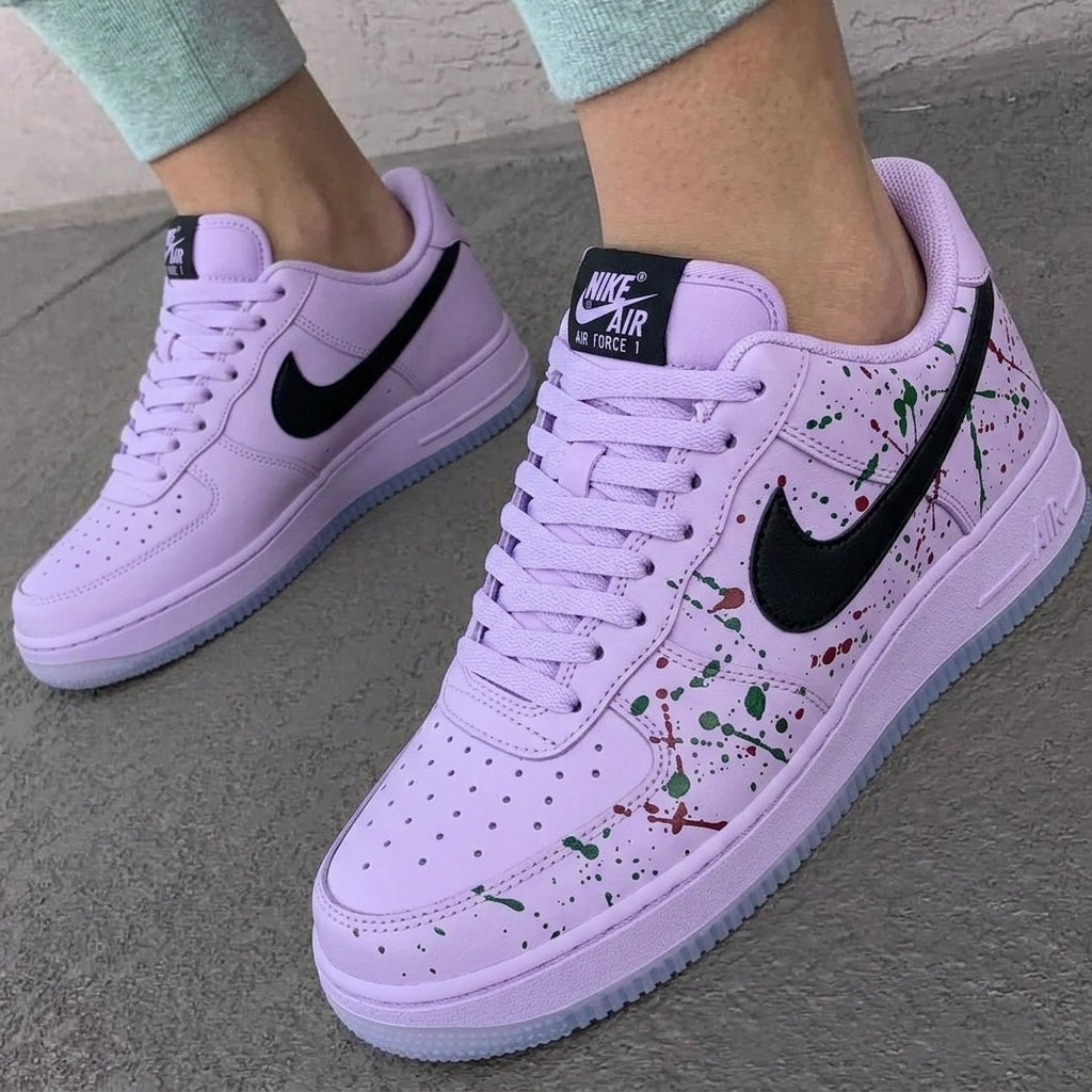 Custom AF 1s Shoes Baby Purple Green Red Paint Splatter-oicustom
