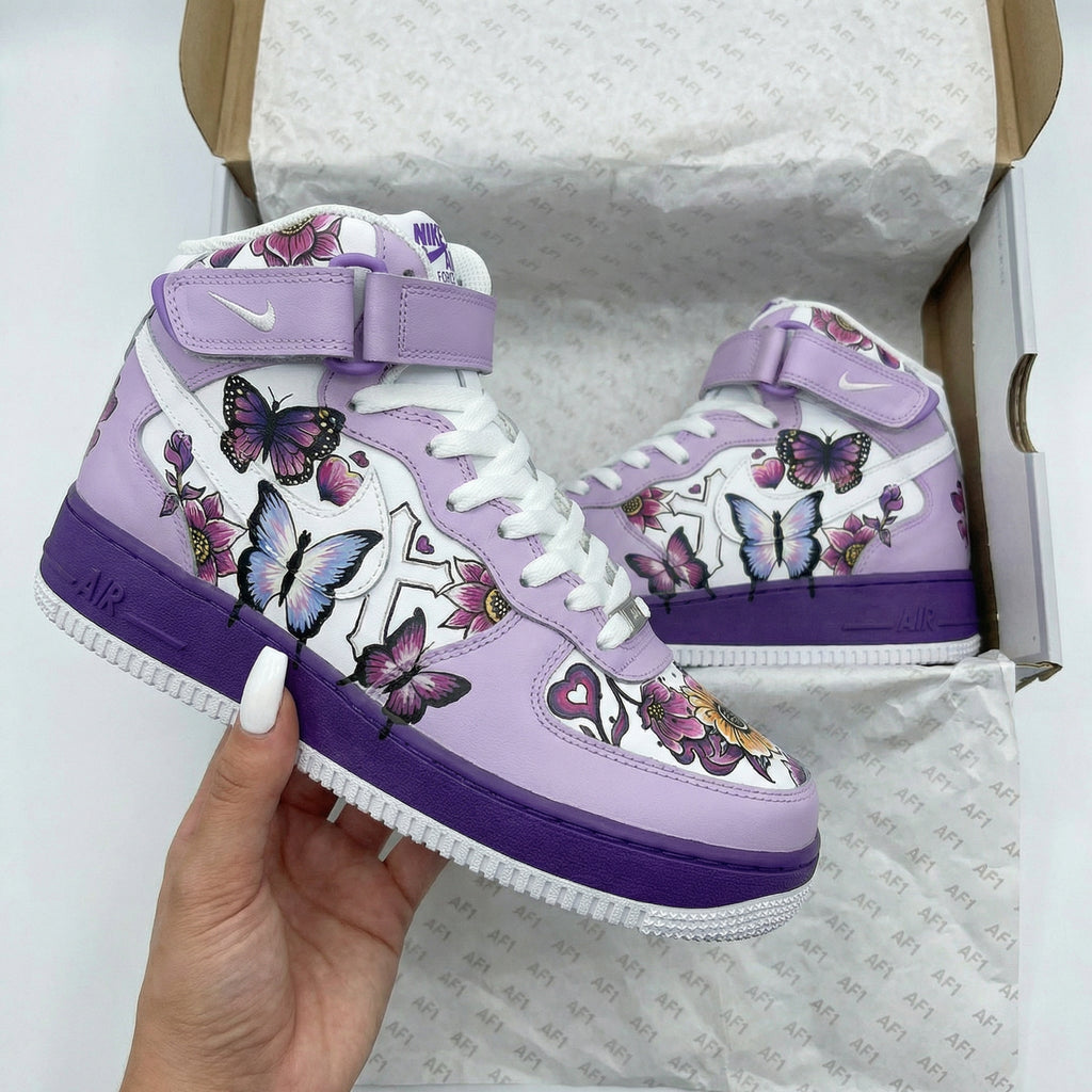 Custom AF 1s Shoes Baby Purple White Butterflies Floral-oicustom