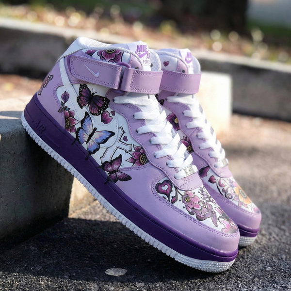 Custom AF 1s Shoes Baby Purple White Butterflies Floral-oicustom