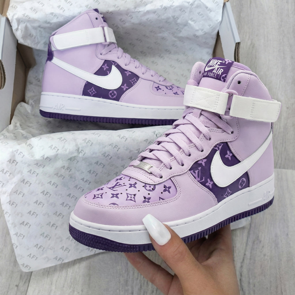Custom AF 1s Shoes Baby Purple with LV Pattern-oicustom