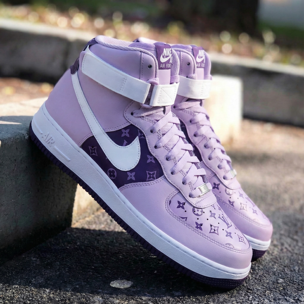 Custom AF 1s Shoes Baby Purple with LV Pattern-oicustom