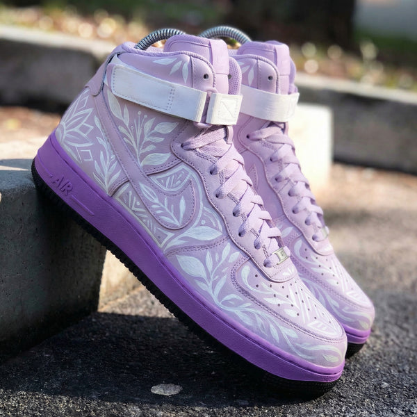 Custom AF 1s Shoes Baby Purple with White Floral Pattern-oicustom