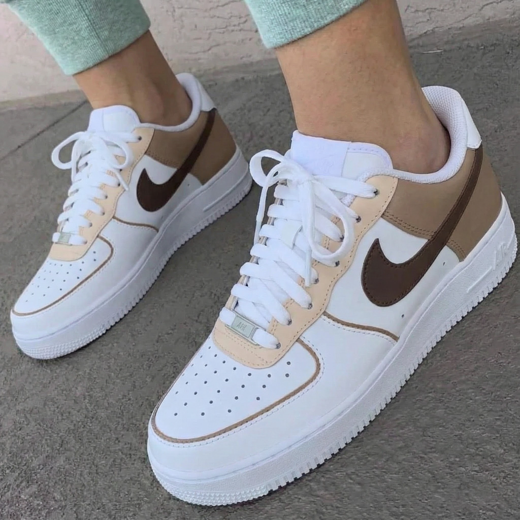 Custom AF 1s Shoes Beige Brown-oicustom