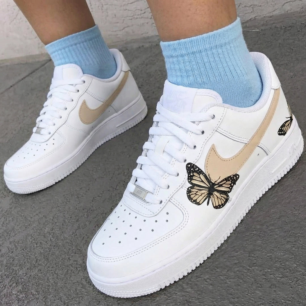 Custom AF 1s Shoes Beige Butterflies-oicustom