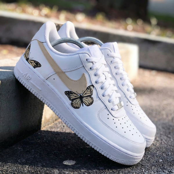 Custom AF 1s Shoes Beige Butterflies-oicustom