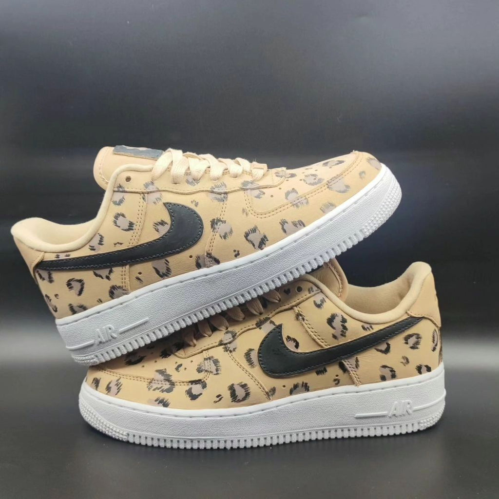 Custom AF 1s Shoes Beige Leopard Print-oicustom