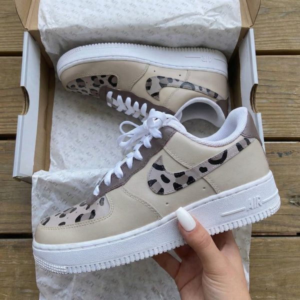 Custom AF 1s Shoes Beige Leopard Print-oicustom
