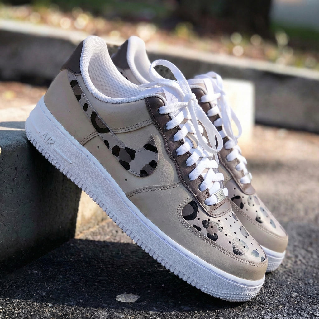Custom AF 1s Shoes Beige Leopard Print-oicustom