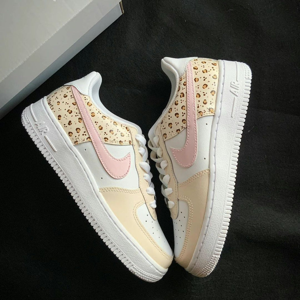 Custom AF 1s Shoes Beige Pink Leopard Print-oicustom