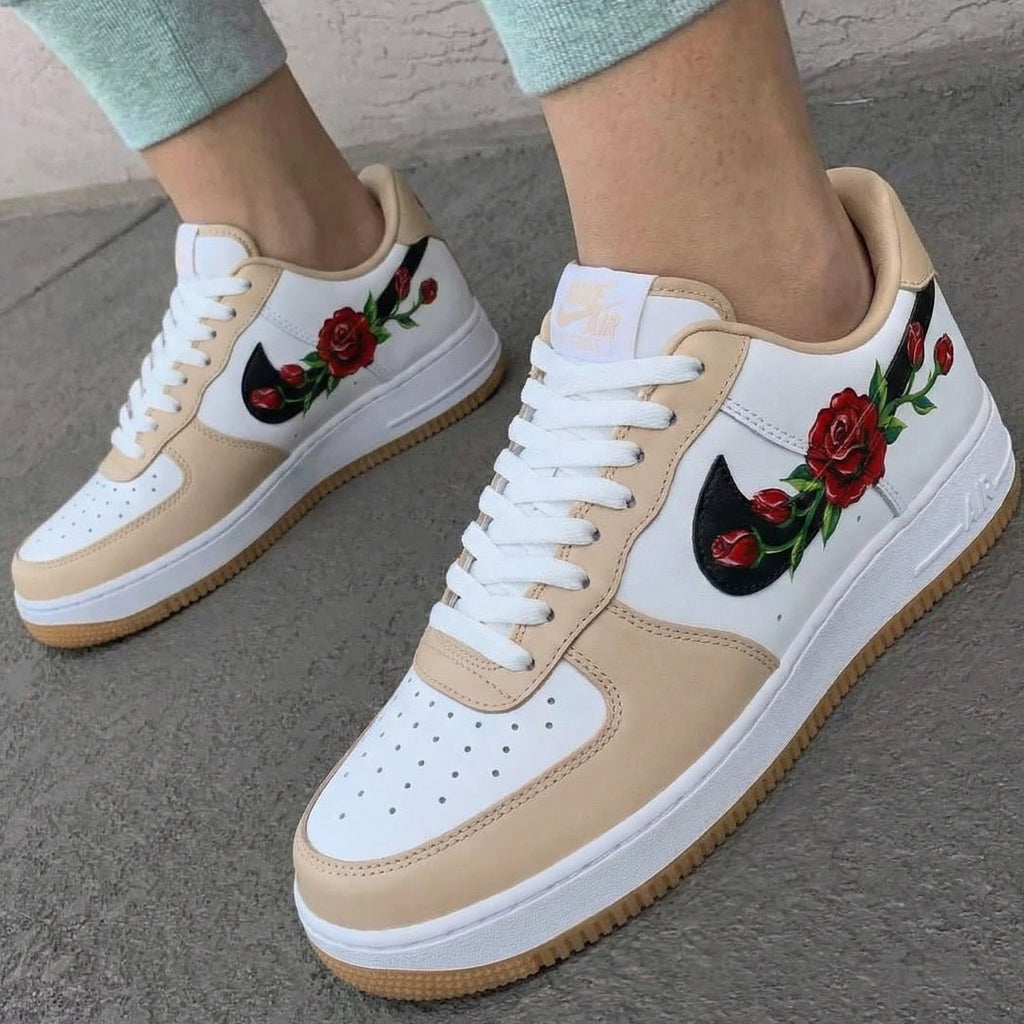Custom AF 1s Shoes Beige Rose Pattern-oicustom