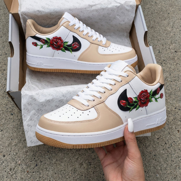 Custom AF 1s Shoes Beige Rose Pattern-oicustom