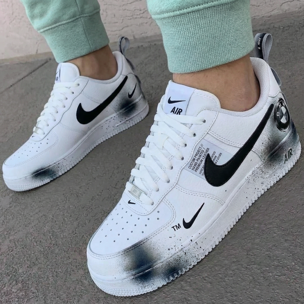 Custom AF 1s Shoes Black and Gray BMW Design-oicustom