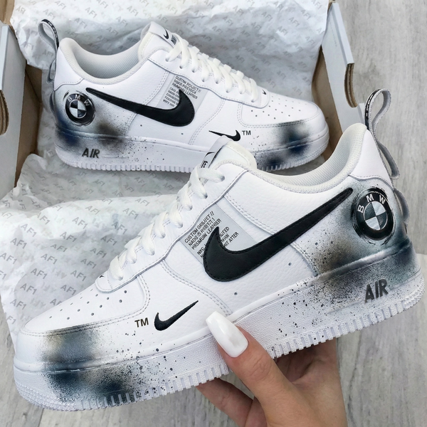 Custom AF 1s Shoes Black and Gray BMW Design-oicustom