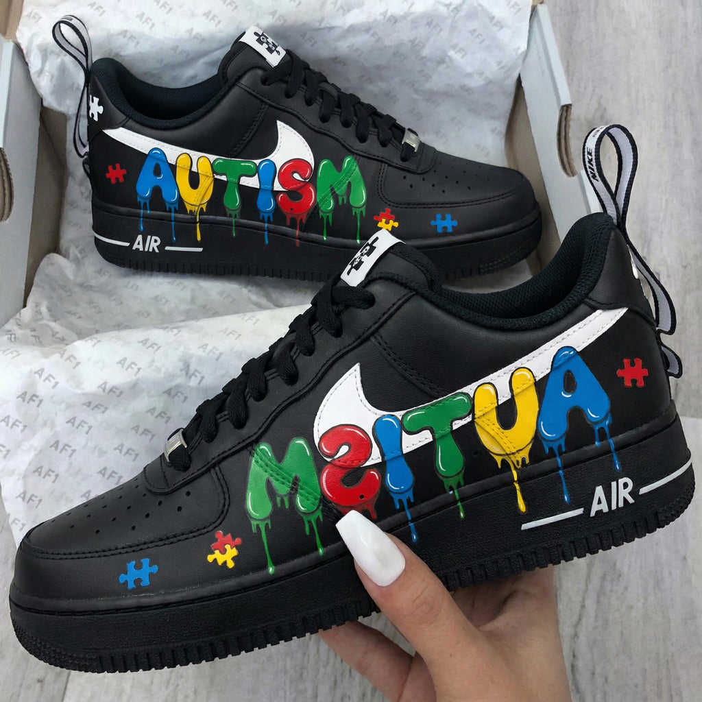 Custom AF 1s Shoes Black Autism Puzzle Pattern-oicustom