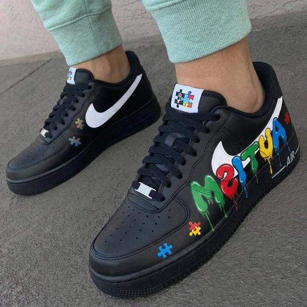 Custom AF 1s Shoes Black Autism Puzzle Pattern-oicustom