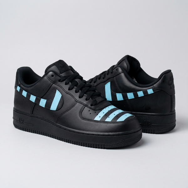 Custom AF 1s Shoes Black Baby Blue Stripes-oicustom
