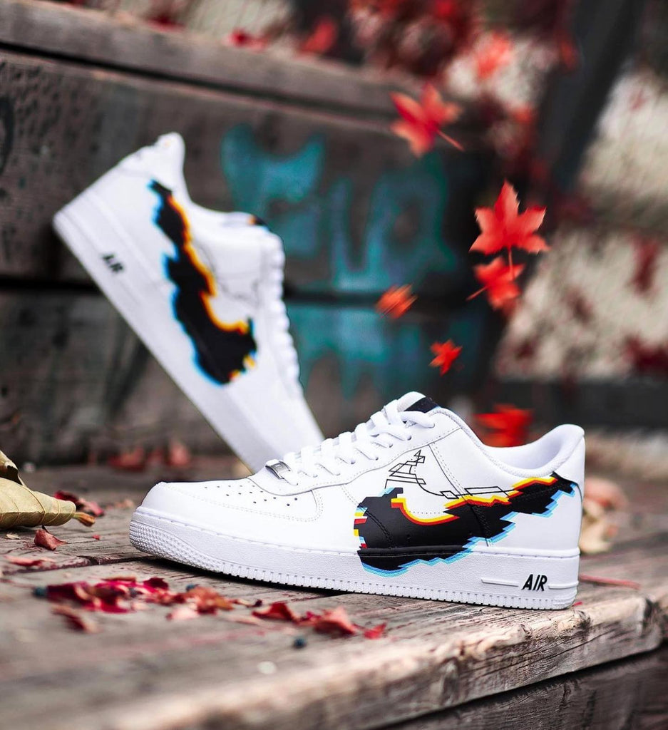 Custom AF 1s Shoes Black Blue Pixel Pattern-oicustom
