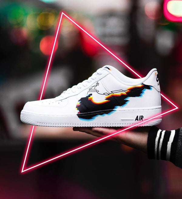 Custom AF 1s Shoes Black Blue Pixel Pattern-oicustom