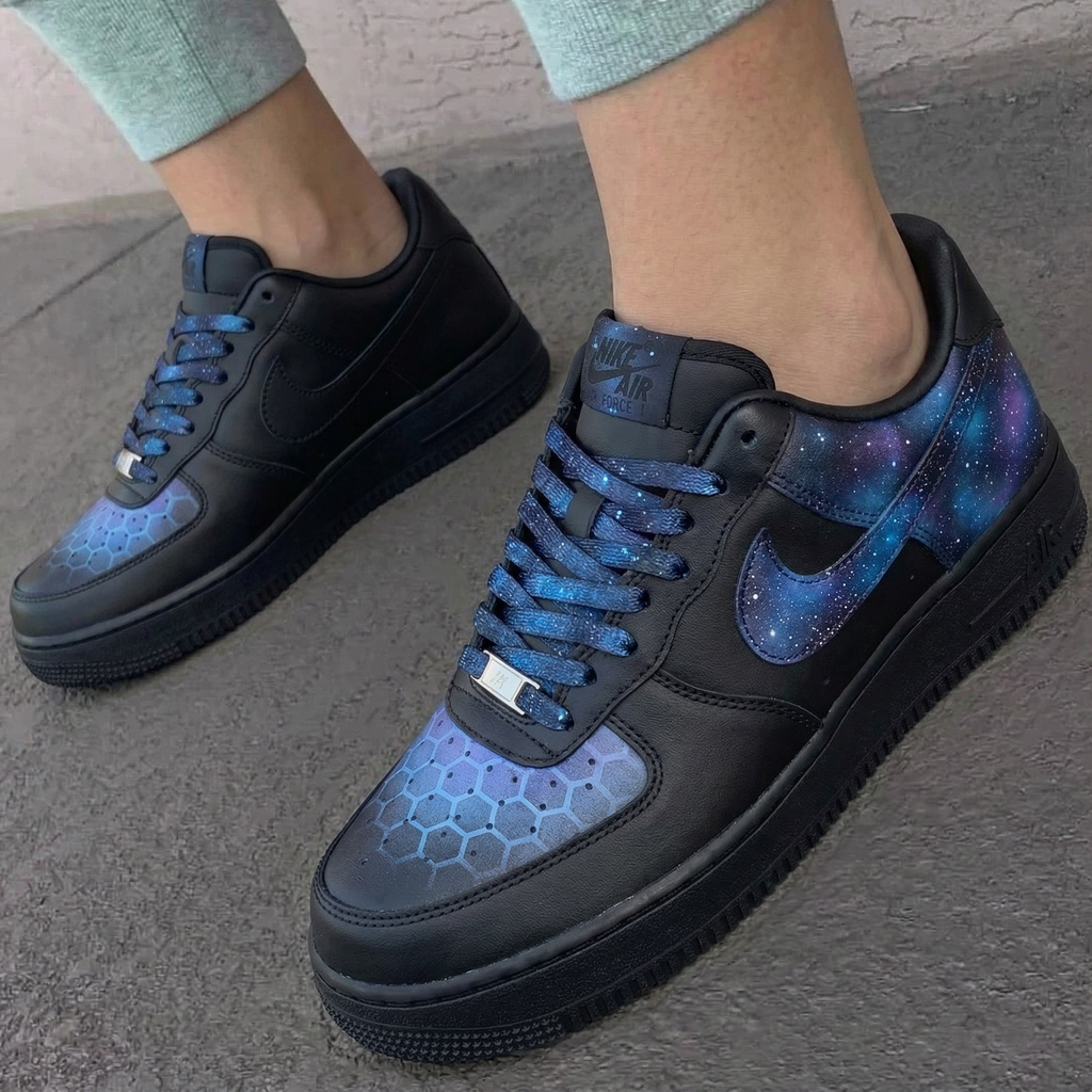 Custom AF 1s Shoes Black Blue Purple Galaxy Honeycomb-oicustom