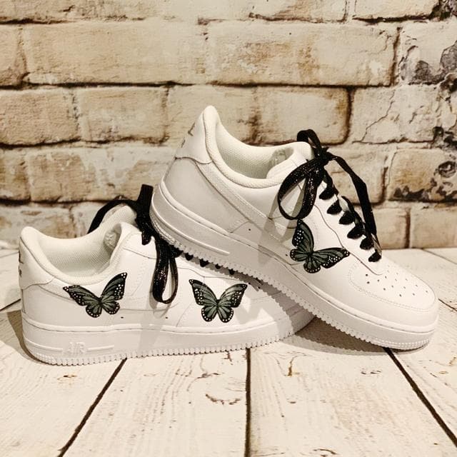 Custom AF 1s Shoes Black Butterflies-oicustom