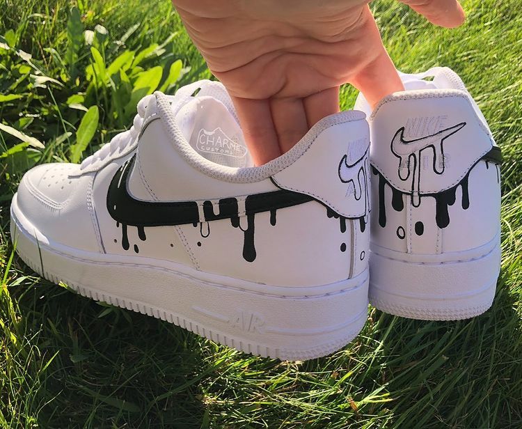 Custom AF 1s Shoes Black Drip Design-oicustom