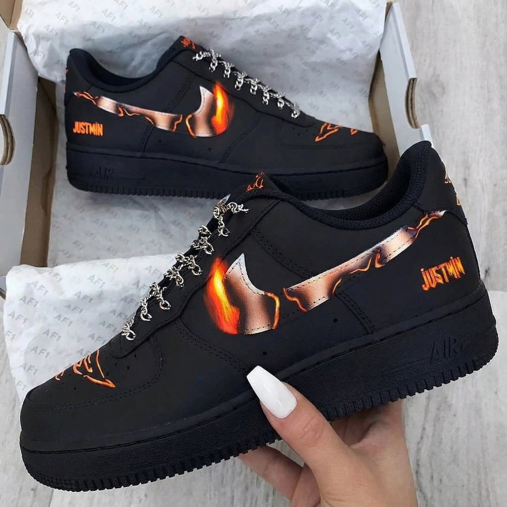Custom AF 1s Shoes Black Flame Pattern-oicustom