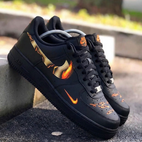 Custom AF 1s Shoes Black Flame Pattern-oicustom