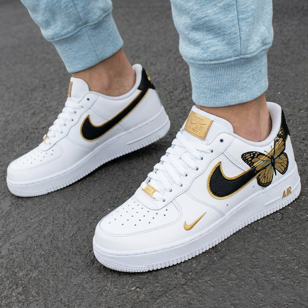Custom AF 1s Shoes Black Gold Butterflies-oicustom