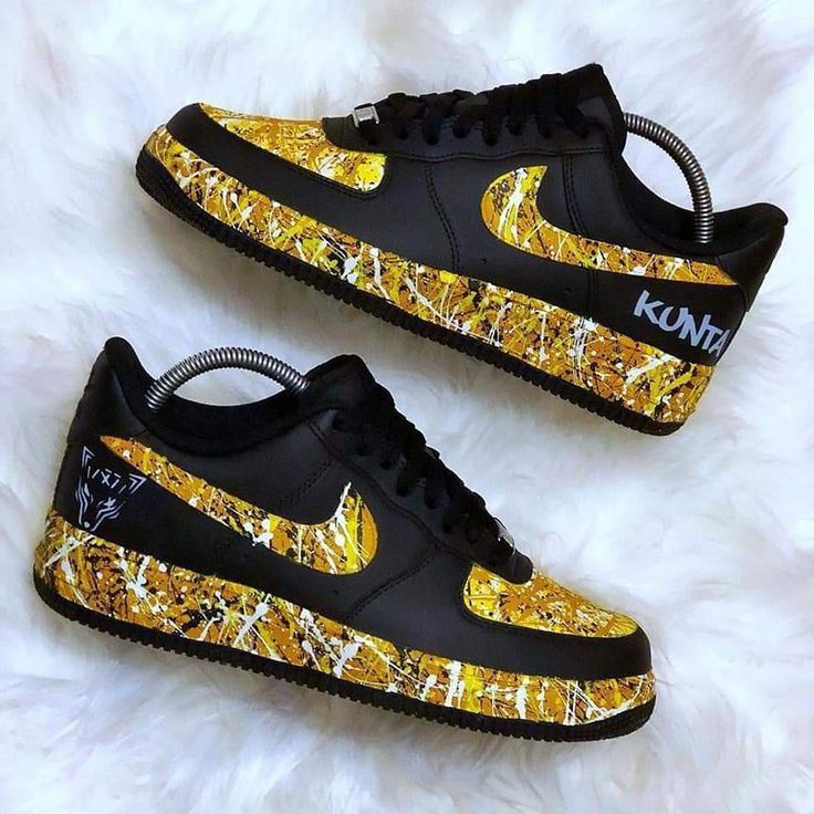 Custom AF 1s Shoes Black Gold Splatter Pattern-oicustom