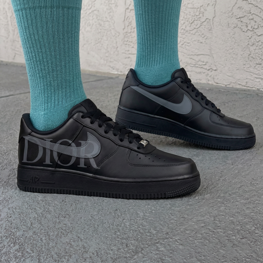 Custom AF 1s Shoes Black Gray DIOR Graphic-oicustom