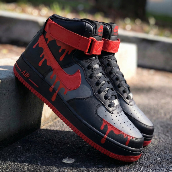 Custom AF 1s Shoes Black Gray Red Drip Design-oicustom