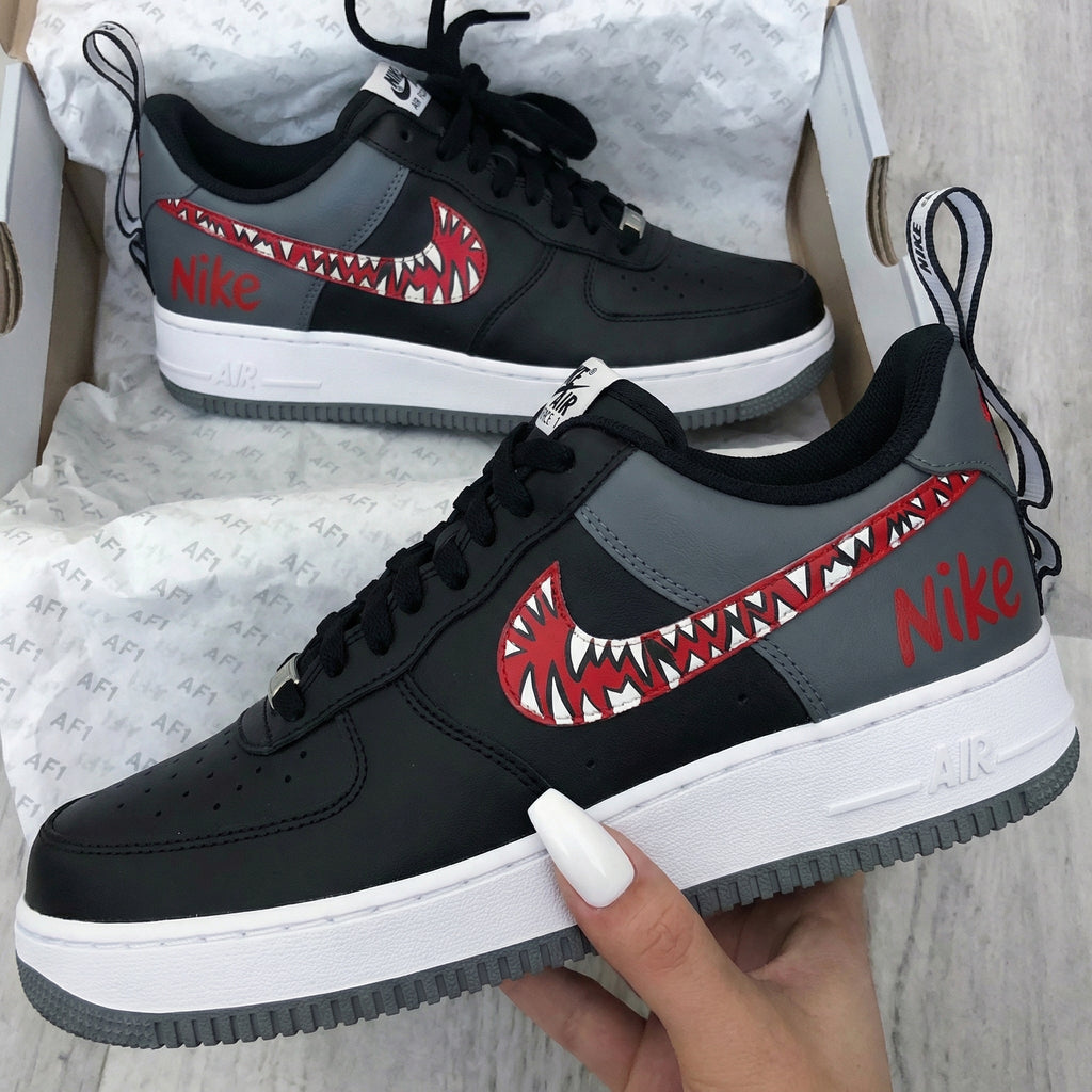 Custom AF 1s Shoes Black Gray Stranger Things Red Swoosh Nike-oicustom